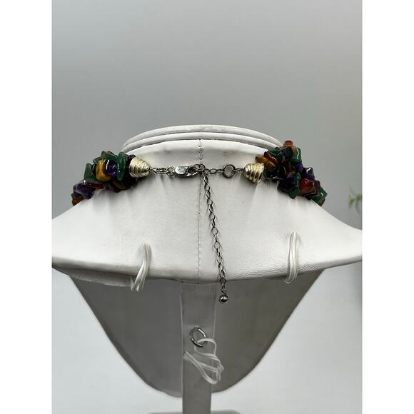 Sterling Silver 925 Multi-Strand Semiprecious Chip Bead Necklace 18” Gemstone - Picture 3 of 12